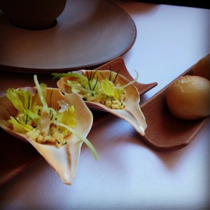 Fifth course at Eleven Madison Park continued: Clambake with Whelk, Parker House Roll.