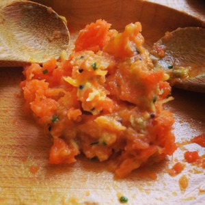 Seventh course at Eleven Madison Park: Carrot (Tartare with Rye Bread and Condiments)