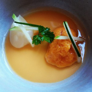 Fourth course at Eleven Madison Park: Sea Urchin (Custard with Scallops and Chervil)