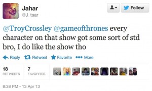 JaharGameofThronesTweet